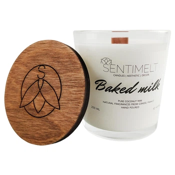 Ароматическая кокосовая свеча в стекле с деревянным фитилём SENTIMELT Baked Milk 200 г (SM010BML)