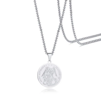 Підвіска для чоловіків на ланцюгу 60 см Архангел Михайло / SAINT MICHAEL PROTECT US NEKLACE 30*30 мм Stainless Steel 10.7, Срібло