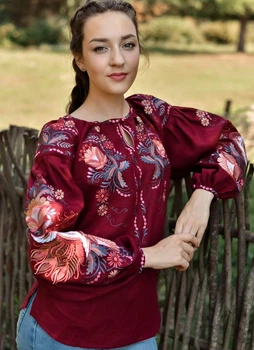 Вишиванка бохо Vyshyvanka "Птаха" 46 Бордова 4618