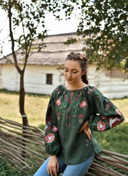 Вишиванка бохо Vyshyvanka "Птаха" 44 Зелена 4620
