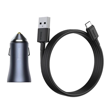 Адаптер автомобільний BASEUS Type-C cable Golden Contactor Pro Dual Quick Charger Car Charger |2USB, 5A/40W, QC| (TZCCJD-A0G) Колір Grey