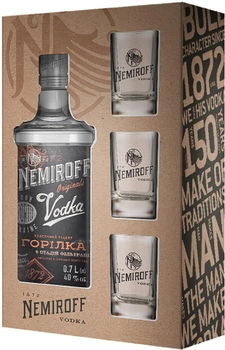 Горілка Nemiroff Original 0.7 л 40% + 3 shots у подарунковій упаковці (4820181425647)
