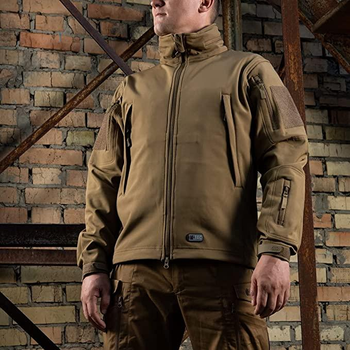 M-Tac Тактическая куртка с капюшоном на флисовой подкладке - Водонепроницаемая размер L, цвет Coyote