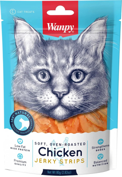 Лакомство для кошек Wanpy soft chicken jerky strips вяленые полоски из куриного филе 80 г (6927749811299)