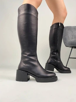 Жіночі зимові чоботи ShoesBand Чорні натуральні шкіряні всередині напіввовна 38 (24,5 см) (Ѕ89561е)