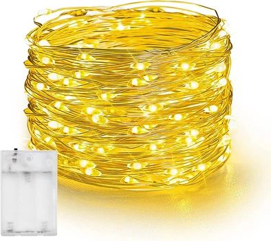 Гирлянда светодиодная нить "капля росы" 10м 100 LED на батарейках 220В желтая