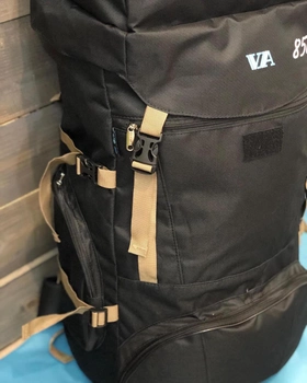 Універсальний туристичний рюкзак 85 літрів з вологовідштовхувальної тканини похідний чорний