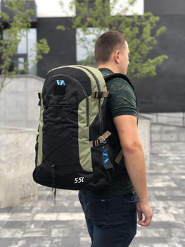 Універсальний туристичний рюкзак 55 літрів з вологовідштовхувальної тканини чорний