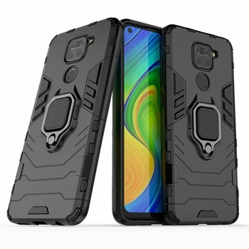 Чехол Iron Ring для Xiaomi Redmi Note 9 бампер противоударный с подставкой кольцом Black