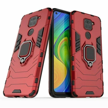 Чехол Iron Ring для Xiaomi Redmi Note 9 бампер противоударный с подставкой кольцом Red