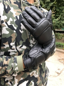 Перчатки зимние тактические из кожи на флисовой подкладке GlovesUA мод.312-б Черный 9,5