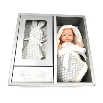 Пупс 25 см, Jia Yue Toys, Белое одеяло-конвертик, полотенце в форме зайчика, в коробочке