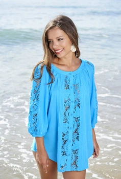 Коротка пляжна туніка з мереживом Fresh Cotton 2101 F-2C 50(XXL) Блакитний