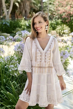 Пляжная туника с рукавами и&nbsp;вышивкой Fresh Cotton 2306 F-7C 46(L) Шампань