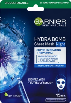 Тканинна маска для обличчя Garnier Skin Naturals Hydra Bomb Регенеруюча Нічна 28 г (3600542385657)