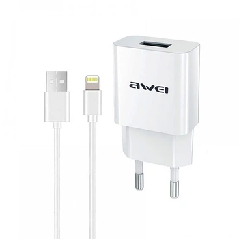 Сетевое зарядное устройство AWEI C-832 Travel charger + Lightning cable 1USB 2.1A White