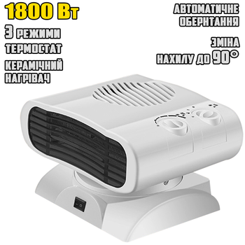 Керамический тепловентилятор поворотный 90° RAF Fan Heater 1185-2000W/220-240В электрический обогреватель, 3 режима, защита от перегрева Белый