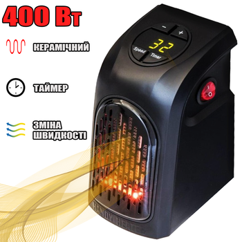 Mини тепловентилятор в розетку Handyheater 400W-2S портативный электрообогреватель 220-240 В, таймер, защита от перегрева