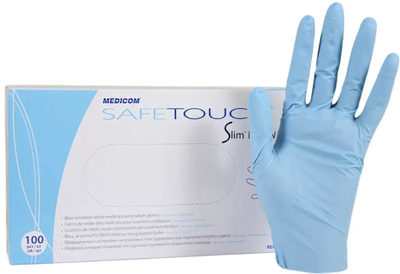 Перчатки смотровые нитриловые текстурированные Medicom SafeTouch® Slim Blue Голубой (4,2 г) размер S (00124)