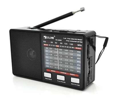Портативный радиоприемник с фонариком ФМ приемник на батарейках АА или батарея BL-5C USB MP3 Golon RX-8866 Черный