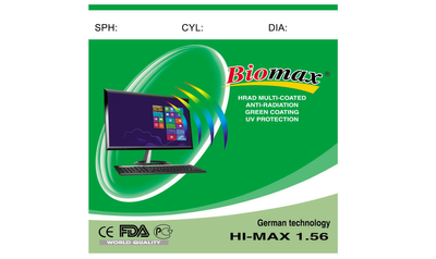 Компьютерная полимерная линза BIOMAX (зеленый блик) Ind. 1,56 Ø70 (-6,5 / -10,0)