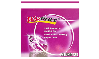 Полімерна лінза асферична Biomax UV400 EMI HMC Ind. 1,61 Ø70 (-6,5/-10,0)