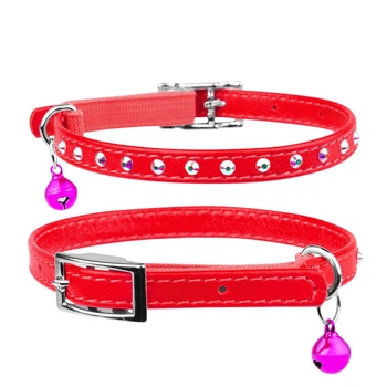Ошейник "WAUDOG GLAMOUR" с резинкой, клей.стразами для кошек (ширина 9мм, длина 22-30см), красный
