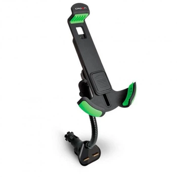 Автомобильное зарядное устройство - держатель Crown CMDC-IP5-032 Black/Green 2xUSB 2.1A