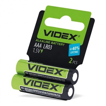 Батарейка лужна Videx Alkaline LR03/AAA блістер 2 штуки мініпальчики shrink card