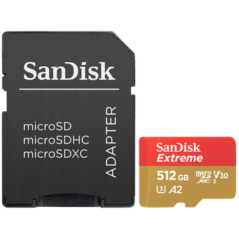 Карта памяти SanDisk Extreme 512GB microSDXC с адаптером SDSQXA1-512G-AN6MA (160/90 MB/s UHS-I V30 U3 Class 10)