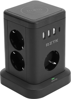 Универсальный сетевой удлинитель RZTK Tower Wireless + 3 USB-A + 1 USB-C Black (TWB7) 