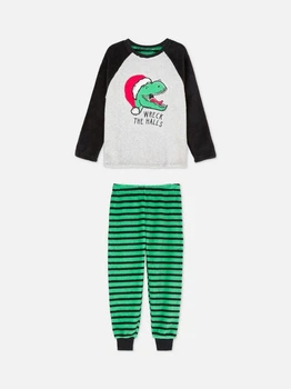 Пижама плюшевая серо-зеленая (кофта+штаны) Primark 122см (40009561)