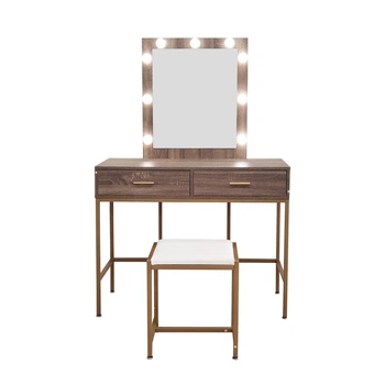 Туалетний столик + табурет AVKO ADT13 Grey Walnut з LED підсвічуванням