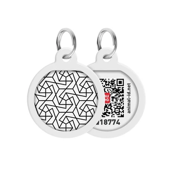 Адресник для собак і котів металевий WAUDOG Smart ID з QR паспортом, малюнок "Геометрія", діаметр 30 мм (230-0202)