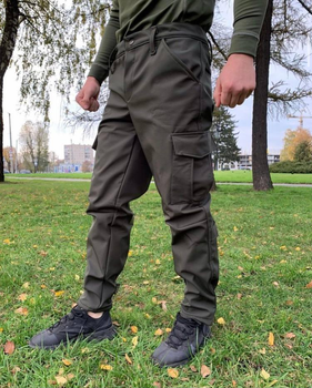 Штани тактичні софтшел із флісом Колір Хакі утеплені штани для військових S