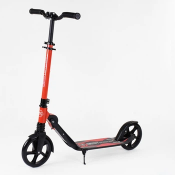 Самокат складной "Best Scooter". С PU колесами, зажимом руля и 1 амортизатором. Red and black (103467)