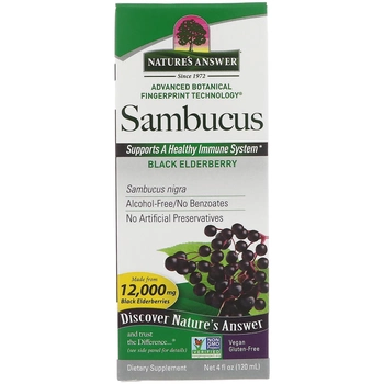 Чорна бузина Nature's Answer Sambucus сироп для зміцнення імунітету для дітей та дорослих без спирту 120 мл