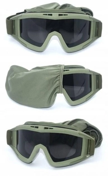Тактичні захисні окуляри маска зі змінними лінзами 3шт Хакі