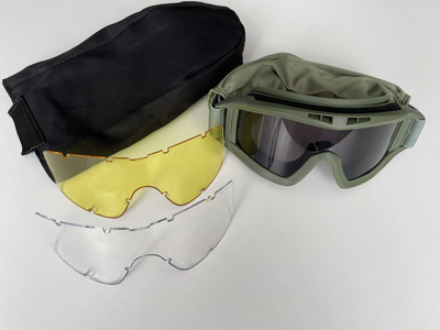 Тактичні захисні окуляри маска зі змінними лінзами 3шт Хакі