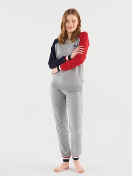 Пижама (свитшот + штаны) женская U.S. Polo Assn 16800 L Grey Melange (8680557379662)