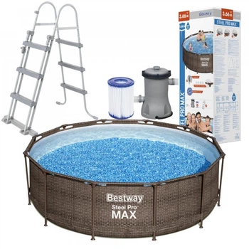 Каркасный бассейн круглый сборный садовый Bestway 56709, размер 366x100 см с фильтрующим насосом и лестницей