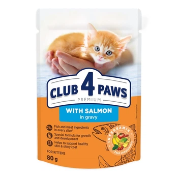 Упаковка вологого корму для кошенят Club 4 Paws з лососем 80 гр 24 шт
