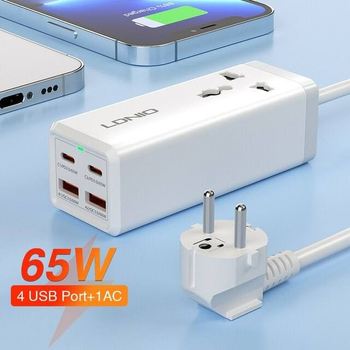 Блок живлення Ldnio 65W (2xUSB, 2xType-C) Quick Сharge для MacBook/Asus/Lenovo/HP/Google/Huawei/Samsung