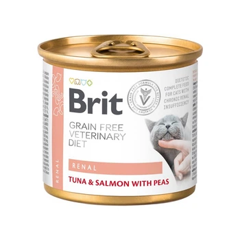 Консервы Brit VetDiets Cat Renal для кошек с хронической почечной недостаточностью, тунец, лосось с горохом, 200 г