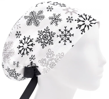 Медицинская шапочка женская HeadwearUniverse универсальная принт Снежинки на белом