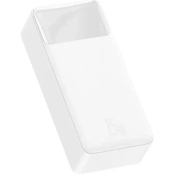 Портативний зарядний павербанк Baseus Bipow Digital Display 30000 mAh на 15 W, LED-дисплей + кабель Білий