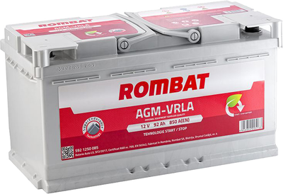 Акумулятор ROMBAT AGM Start Stop 92 Аг 850A R+ (-/+) (AGM92)