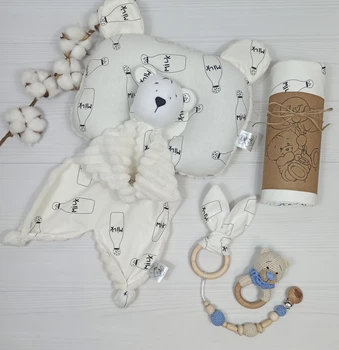 Набор для новорожденного: пеленка, подушка и игрушки a.l.babybox Милк Голубой
