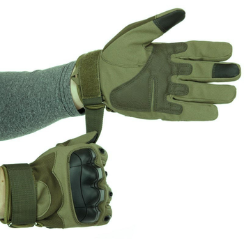 Сенсорные перчатки тактические военные-армейские OAKLEY полнопалые с усиленной защитой костяшек, боевые, с закрытыми пальцами XL Оливковый BC-8794