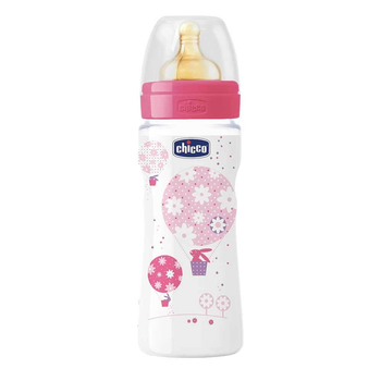 Пластикова пляшка Chicco Well-Being c латексною соскою для дівчаток 4м+ 330 мл (20634.10.50)